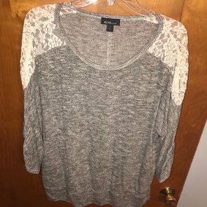 Grey sweater with lace top sleeves